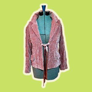 Embroidered Pink Rayon/Silk Blend Jacket with Silk Tie | Size 6